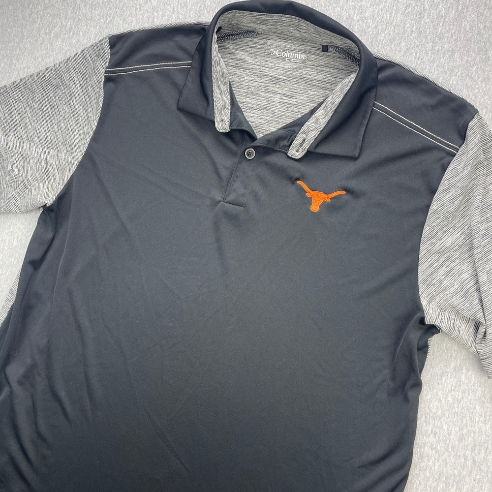 Texas Longhorns Polo Mens L Black NCAA Football Omni-Freeze Columbia EUC
